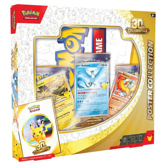 Pokémon 30 Jahre Jubiläum Poster-Kollektion mit Arktos Zapdos Lavados Promokarten