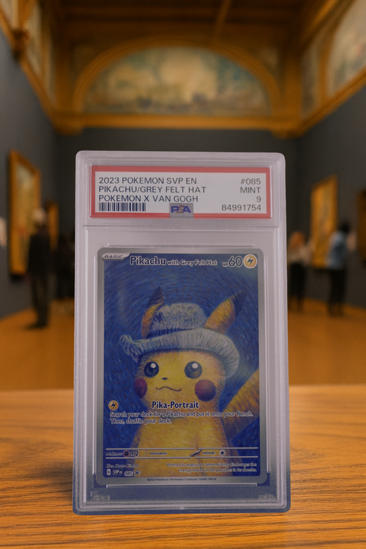 Pokémon Van Gogh Pikachu Grey Felt Hat - PSA 9 - SVP 085 Promo