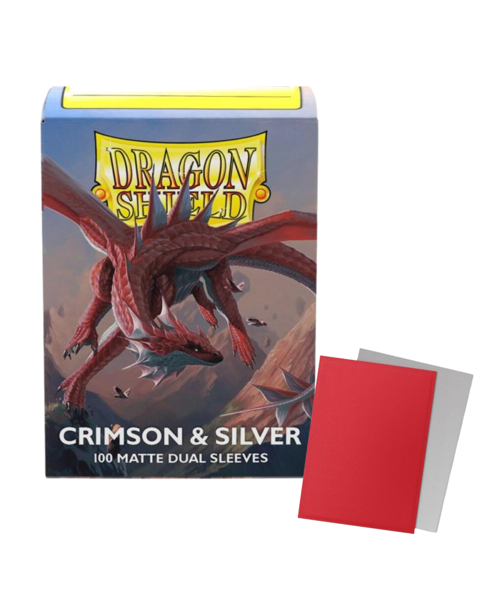 Dragon Shield Matte Dual Standard Sleeves – Crimson & Silver – 100